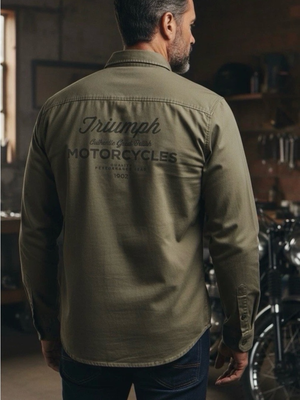 Triumph motorcycles Olive Green Men's Medium casual button down Shirt